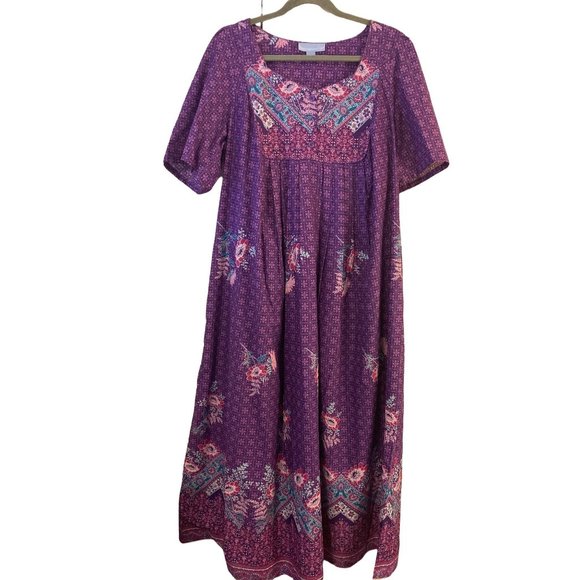 ONLY NECESSITIES Womens Purple Floral Dress 100% Cotton Pockets Modest New 14/16 - Picture 1 of 12